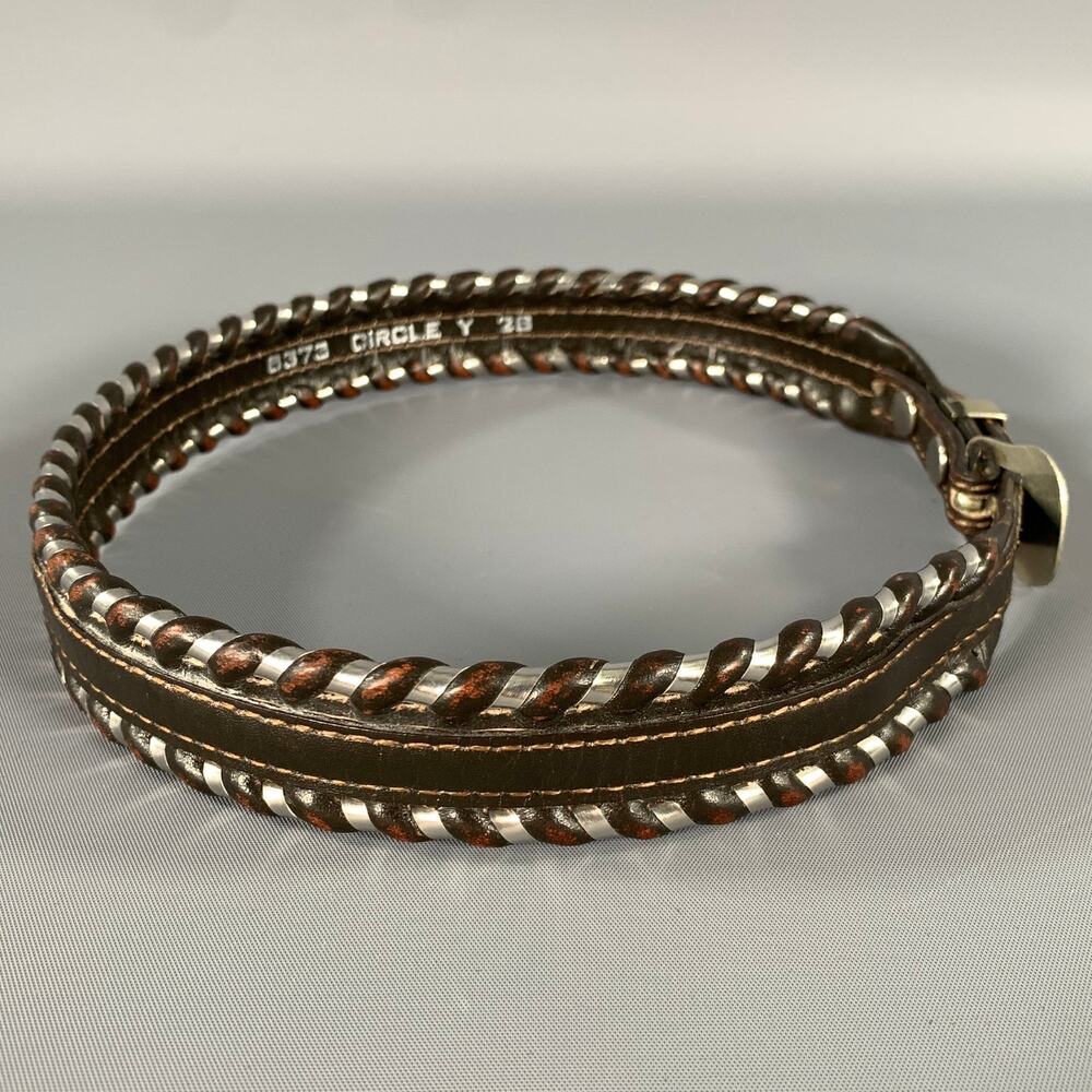 CIRCLE Y Waist Size 26 Brown Silver Leather Belt - Picture 2 of 7